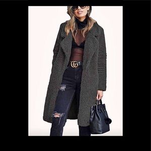 Long green teddy coat